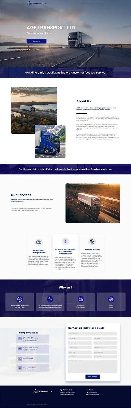 „Age Transport“ – pagrindinio puslapio vaizdas