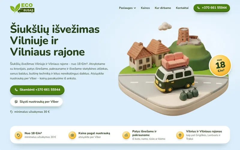 „ECO busas“ – pirmas ekranas su kaina nuo 18 €/m³ ir mygtukais skambinti ir Viber