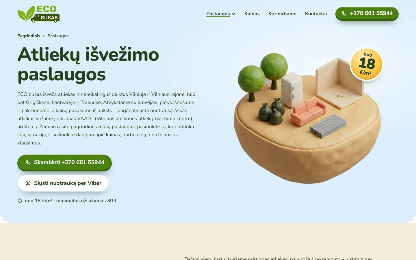 „ECO busas“ – atliekų išvežimo paslaugų puslapis