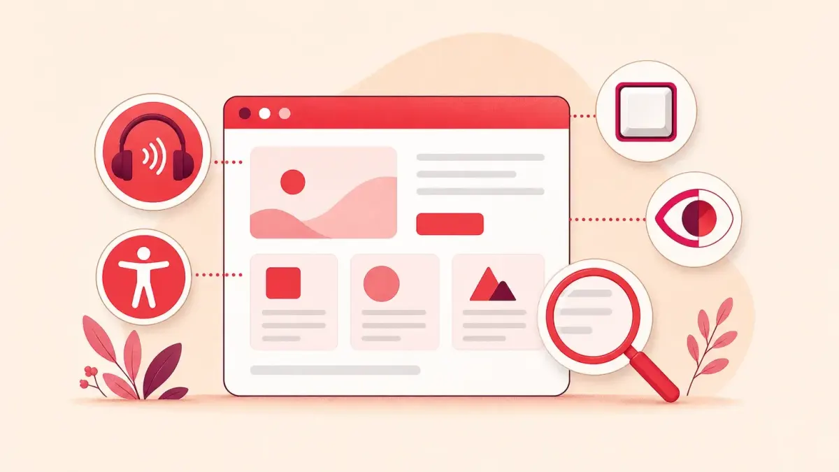 Accessible websites: illustration with screen reader, keyboard, zoom and contrast tools