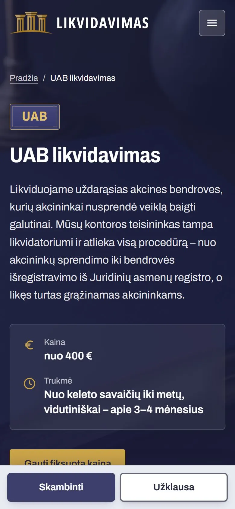 „Likvidavimas.lt“ – UAB likvidavimo puslapis telefone