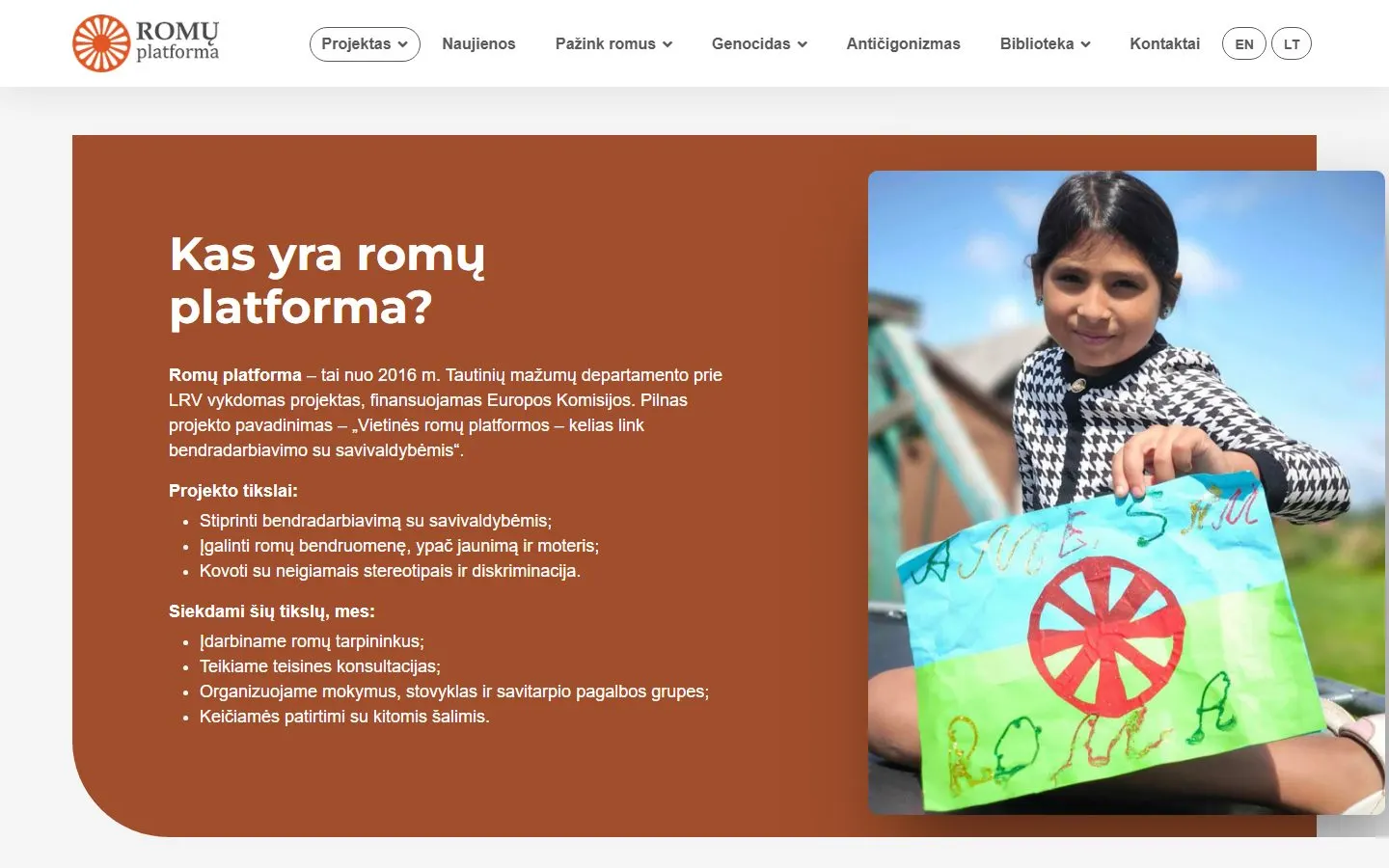 „Romų platforma“ – pirmas ekranas kompiuteryje