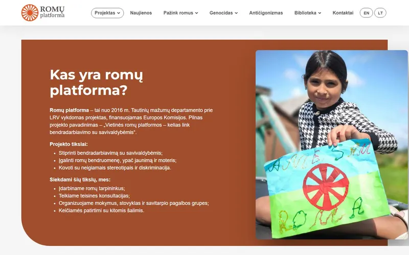 „Romų platforma“ – pirmas ekranas kompiuteryje