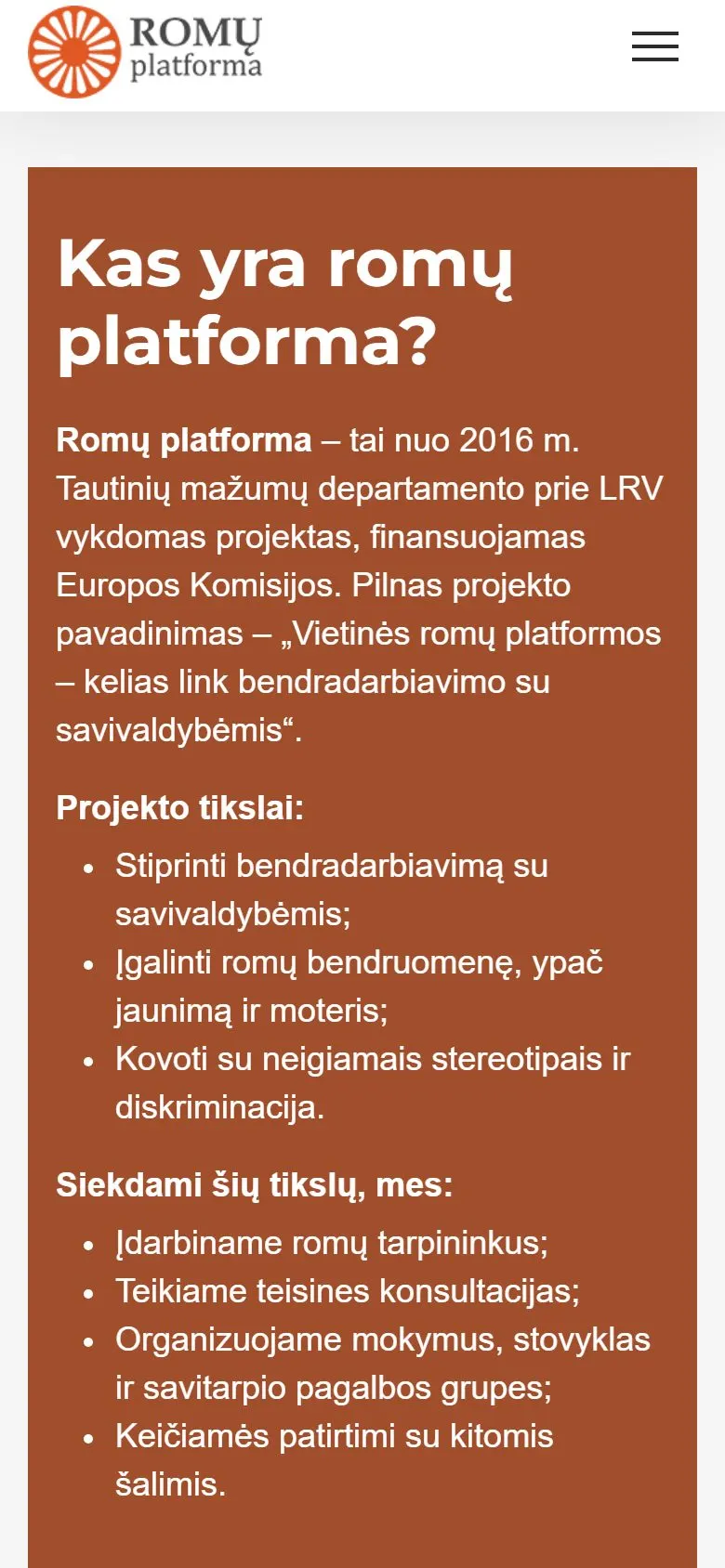 „Romų platforma“ – svetainė telefone