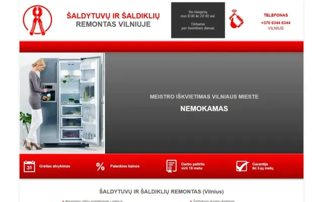„Šaldytuvų remontas Vilniuje“ – vieno puslapio svetainė