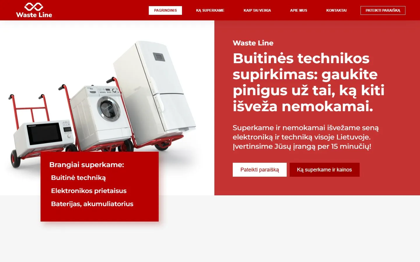 „Waste Line“ – pirmas ekranas kompiuteryje