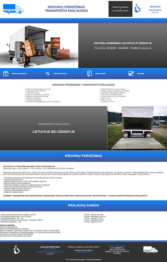 Reikia Landin Page puslapio atnaujinimas Pervežimo studija